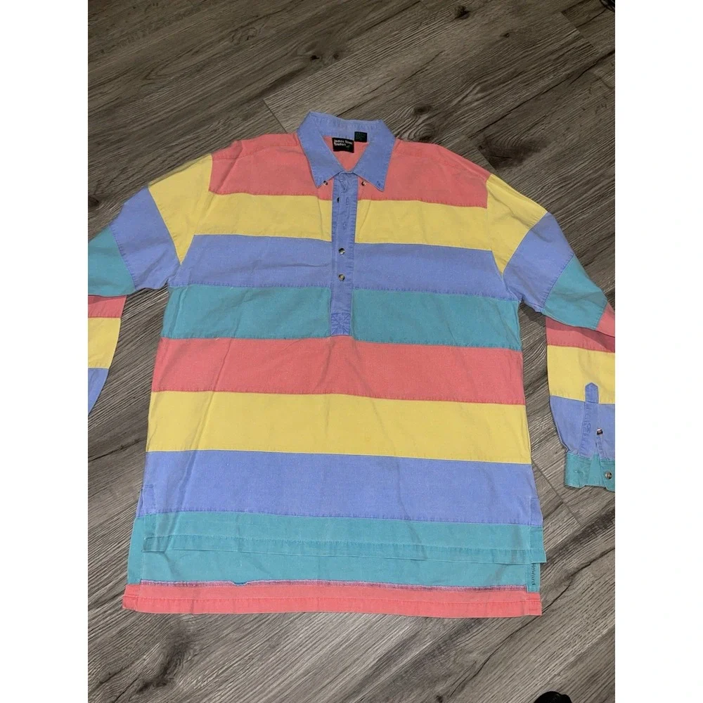 Vintage 80's Surf Stripe Color Block Pullover Beach Polo Shirt XL Zack‎ Morris